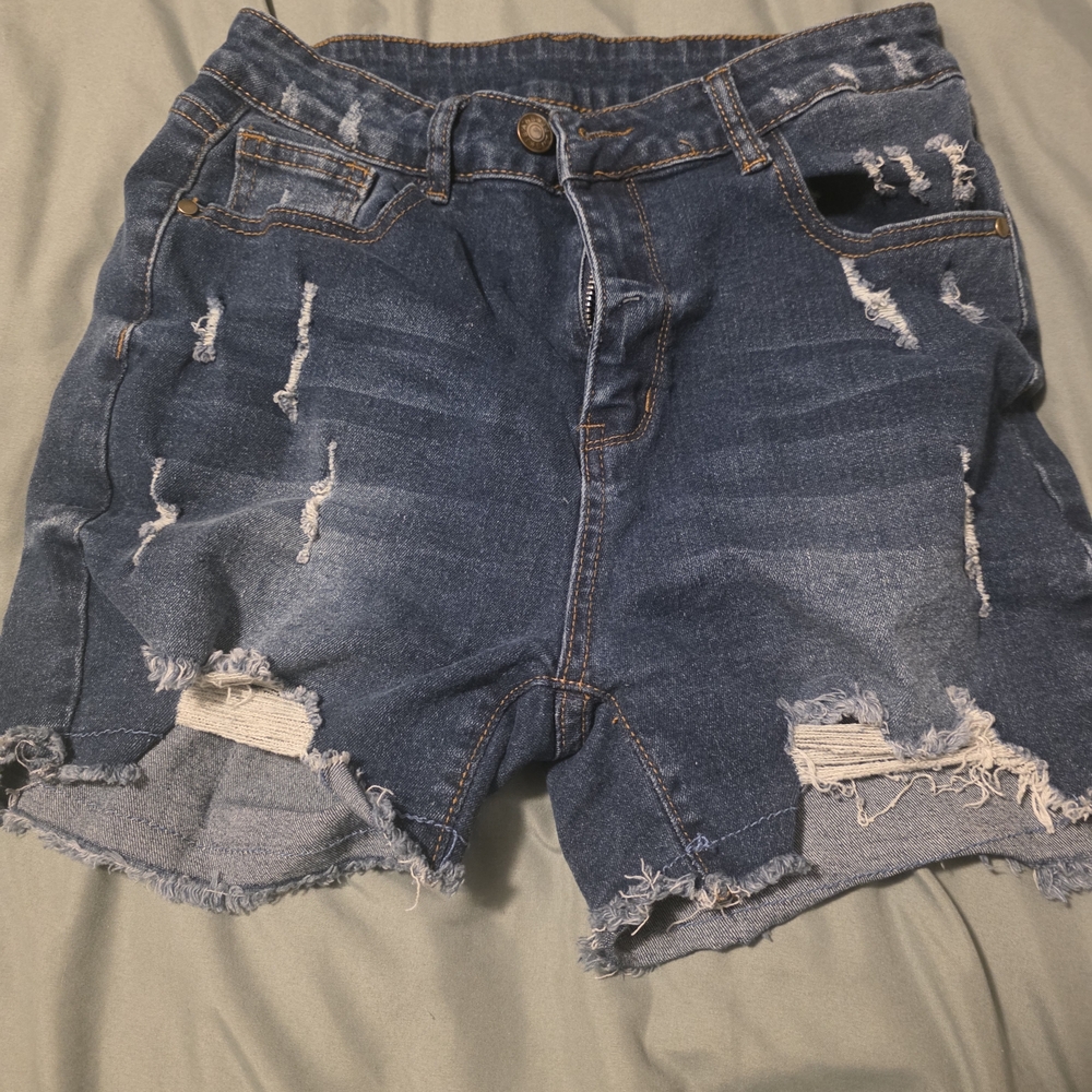 Distressed Denim Blue Shorts